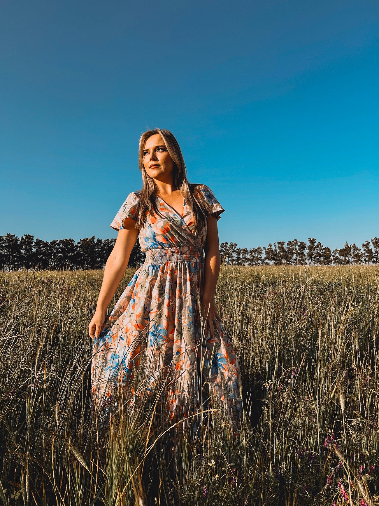 Womens Short sleeve Maxi Tier Dress - Wheat Harvest Floral (limited edition)