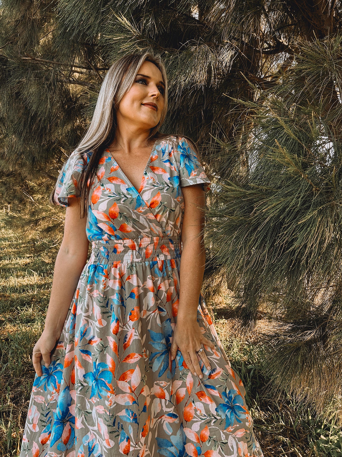 Womens Short sleeve Maxi Tier Dress - Wheat Harvest Floral (limited edition)