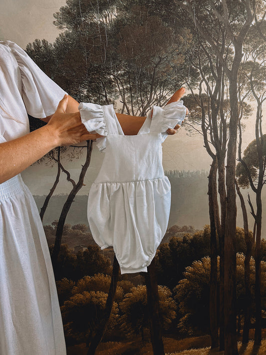White Linen Frilly Romper