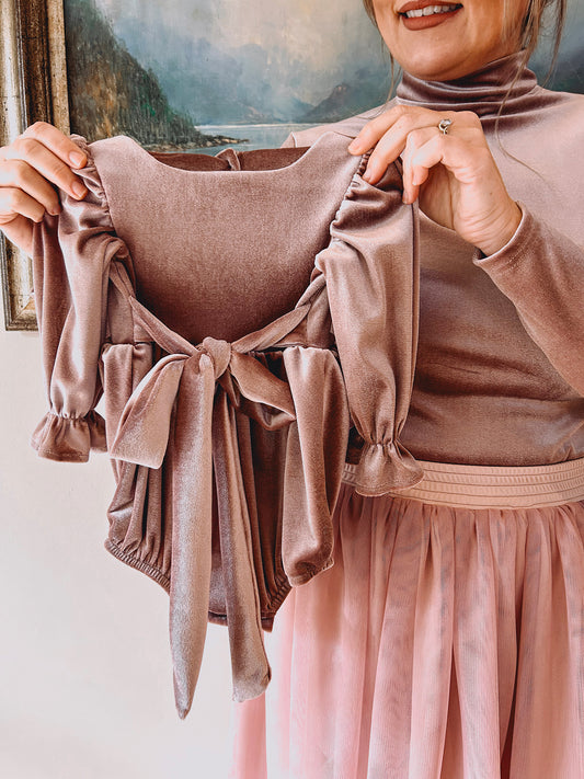Curtsy Blush long sleeve Romper (accessories sold separately) limited edition