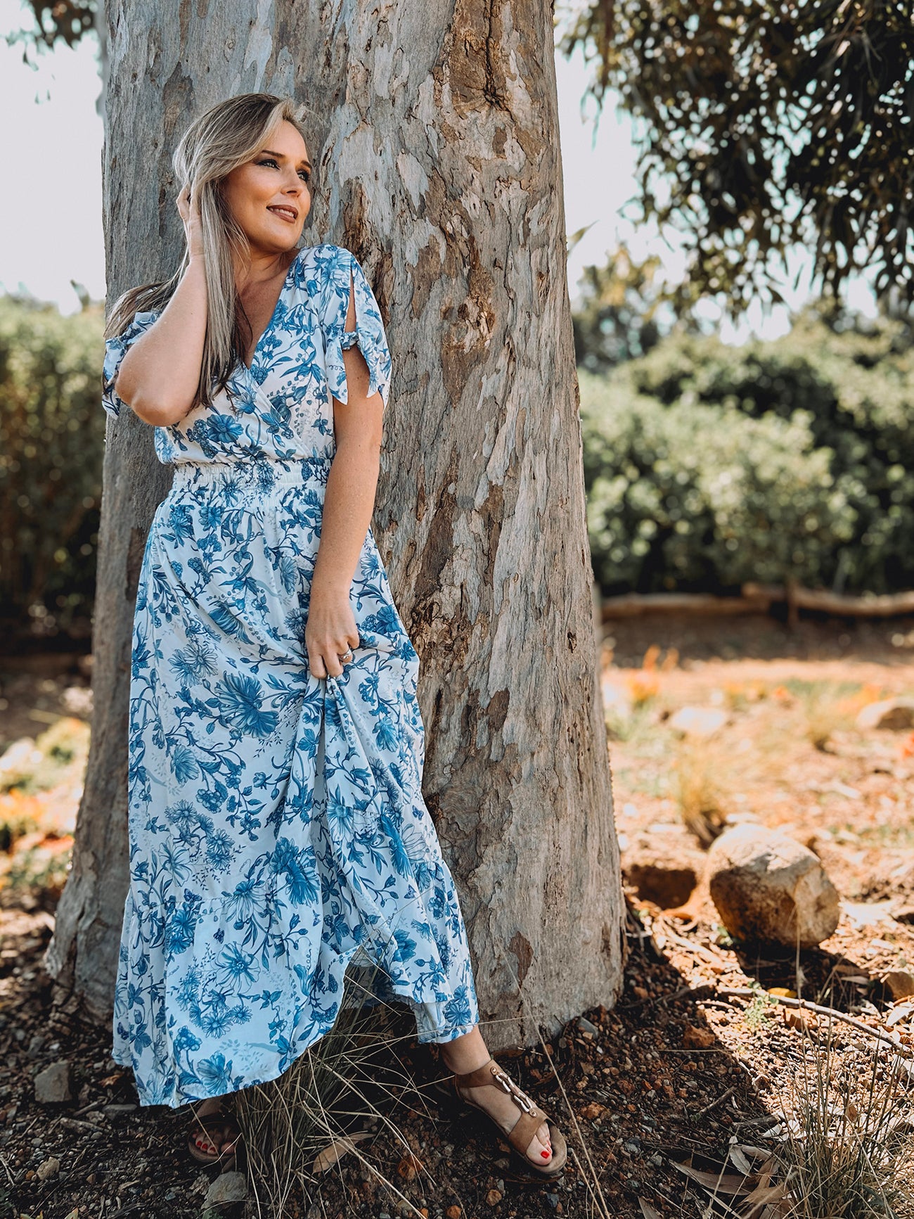Womens Knotted Short sleeve Maxi Tier Dress - The Prayer