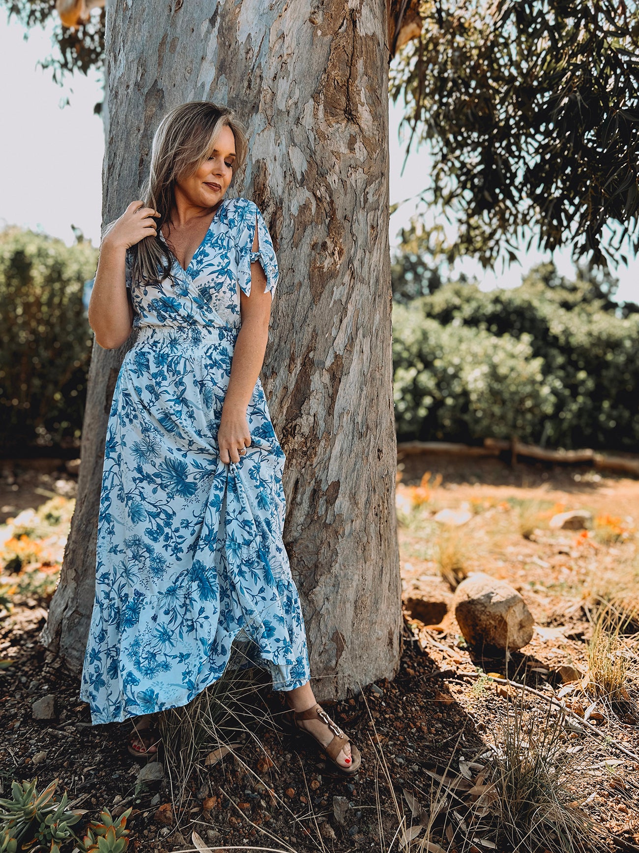 Womens Knotted Short sleeve Maxi Tier Dress - The Prayer