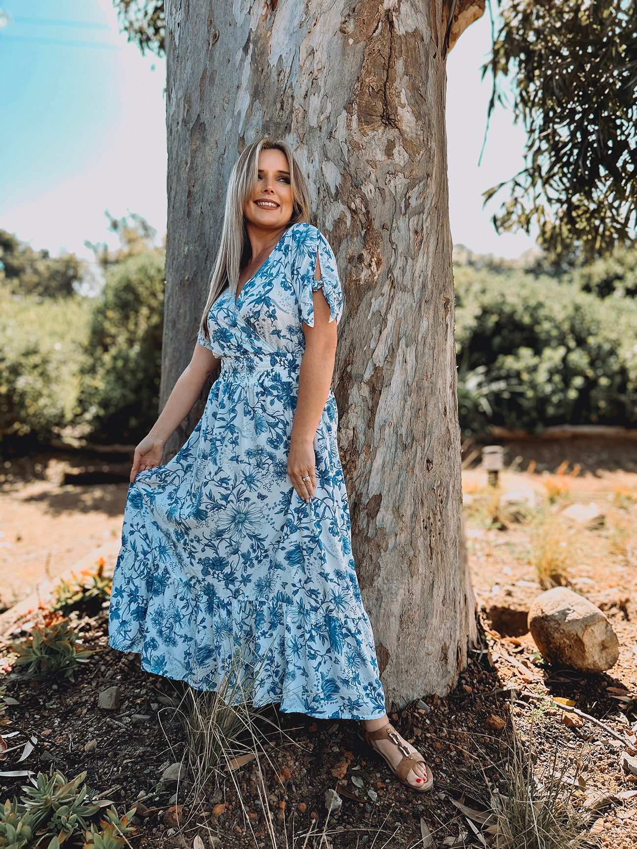 Womens Knotted Short sleeve Maxi Tier Dress - The Prayer