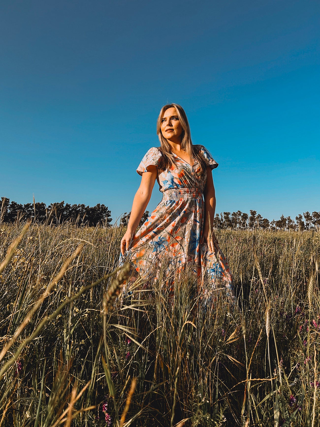 Womens Short sleeve Maxi Tier Dress - Wheat Harvest Floral (limited edition)