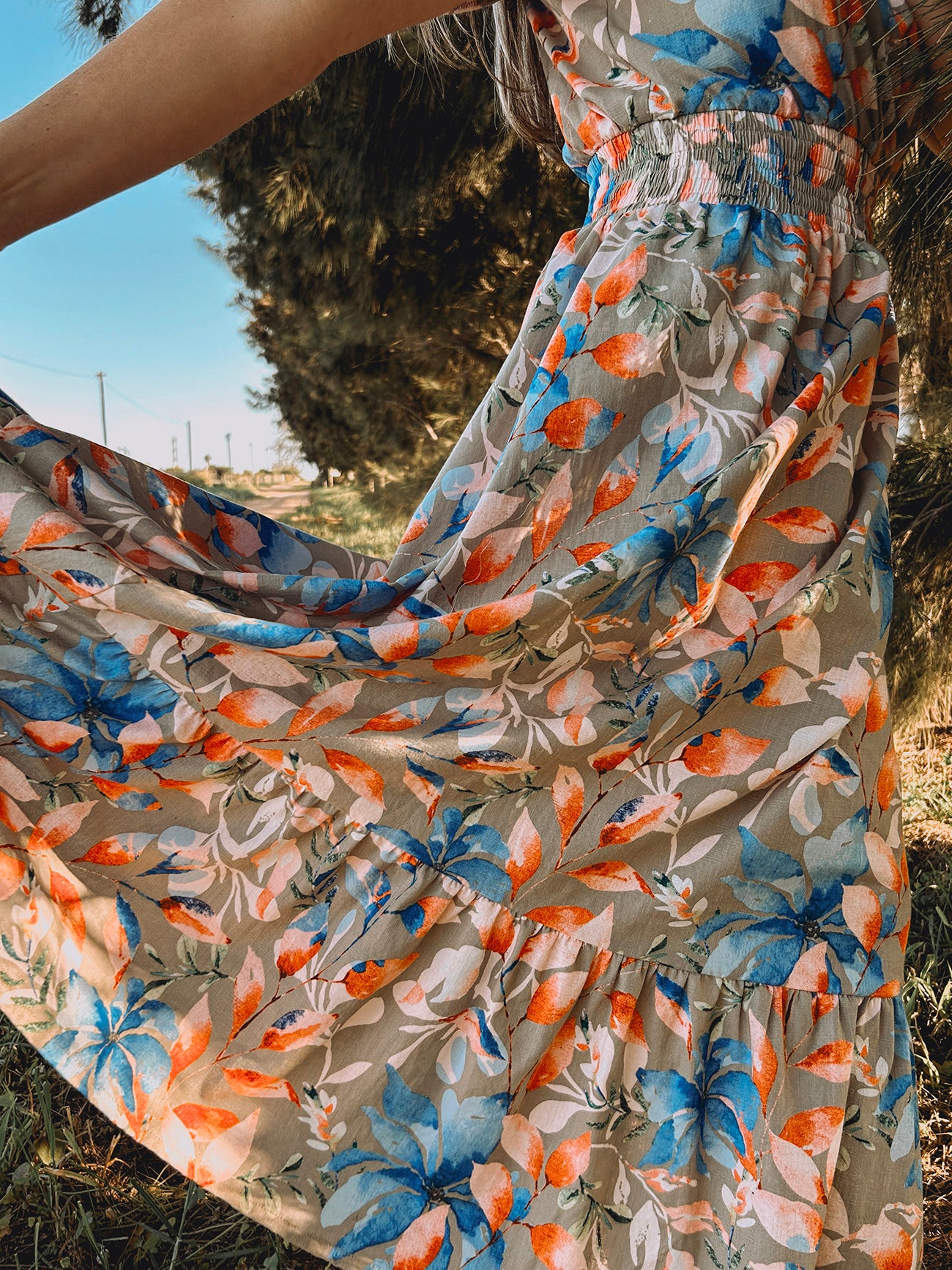 Womens Short sleeve Maxi Tier Dress - Wheat Harvest Floral (limited edition)