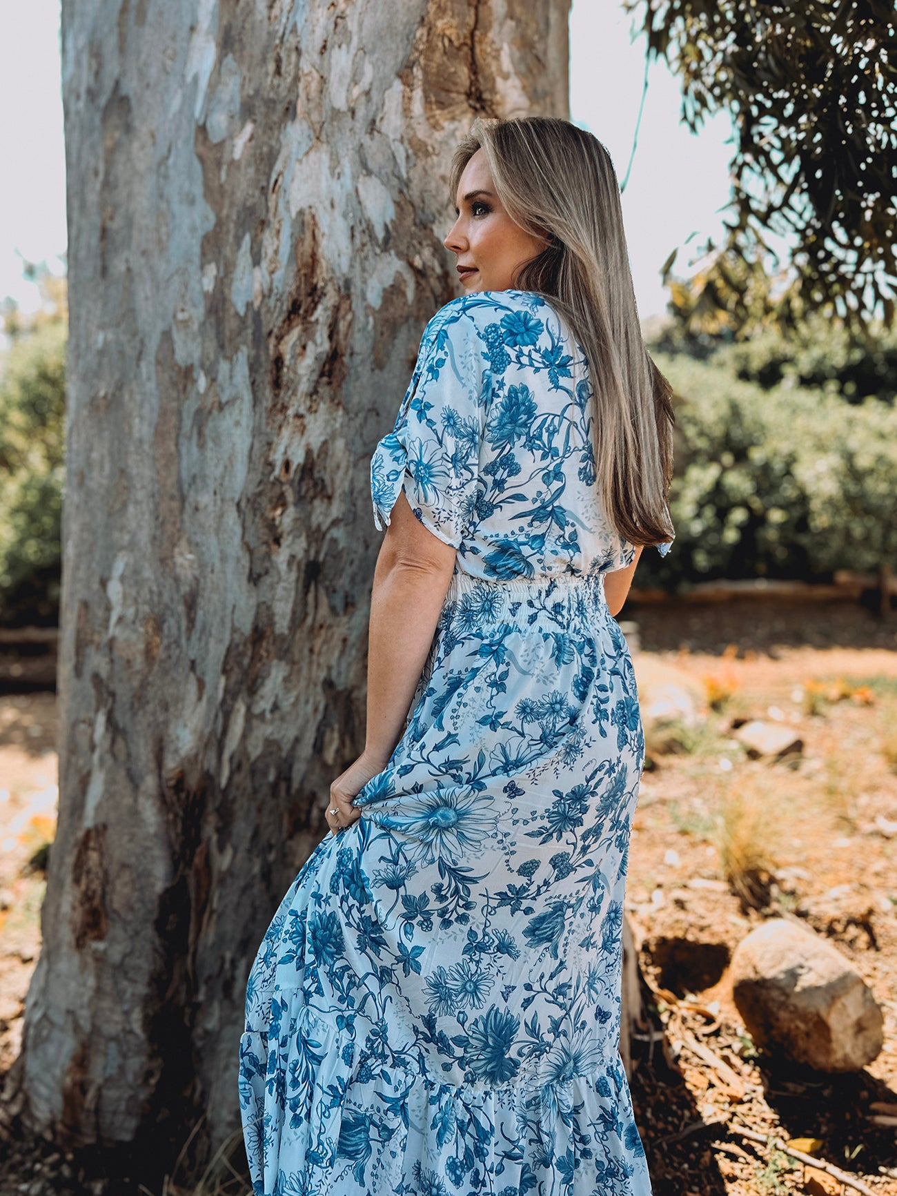 Womens Knotted Short sleeve Maxi Tier Dress - The Prayer