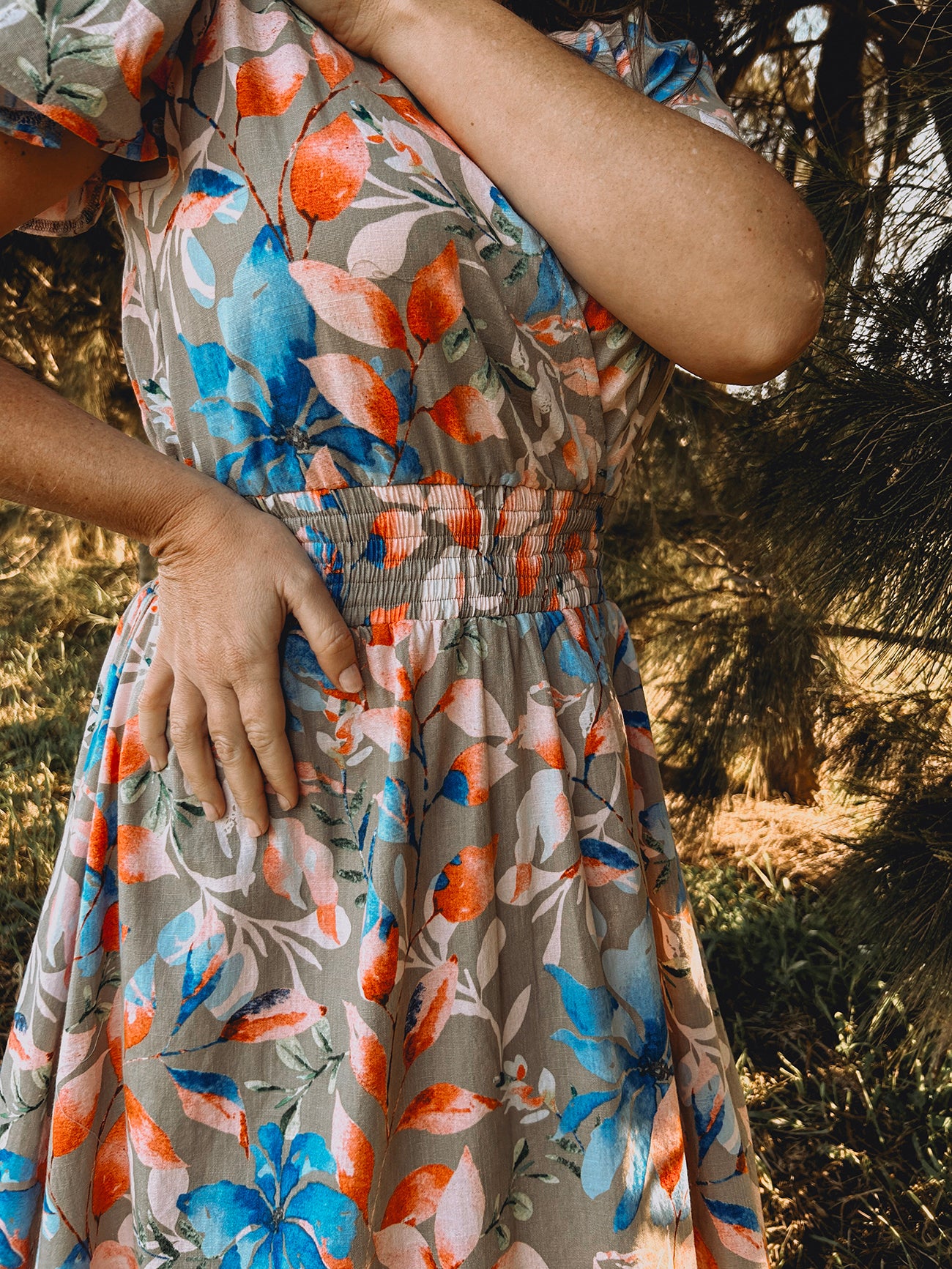 Womens Short sleeve Maxi Tier Dress - Wheat Harvest Floral (limited edition)