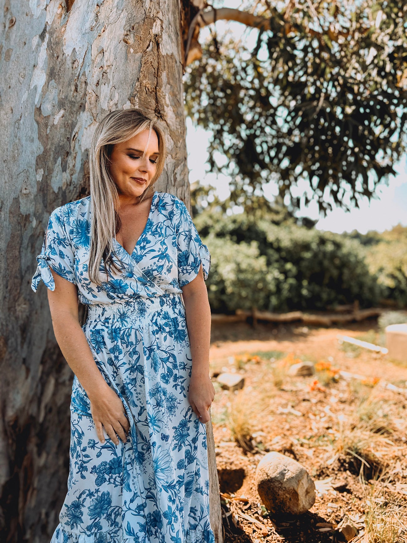 Womens Knotted Short sleeve Maxi Tier Dress - The Prayer