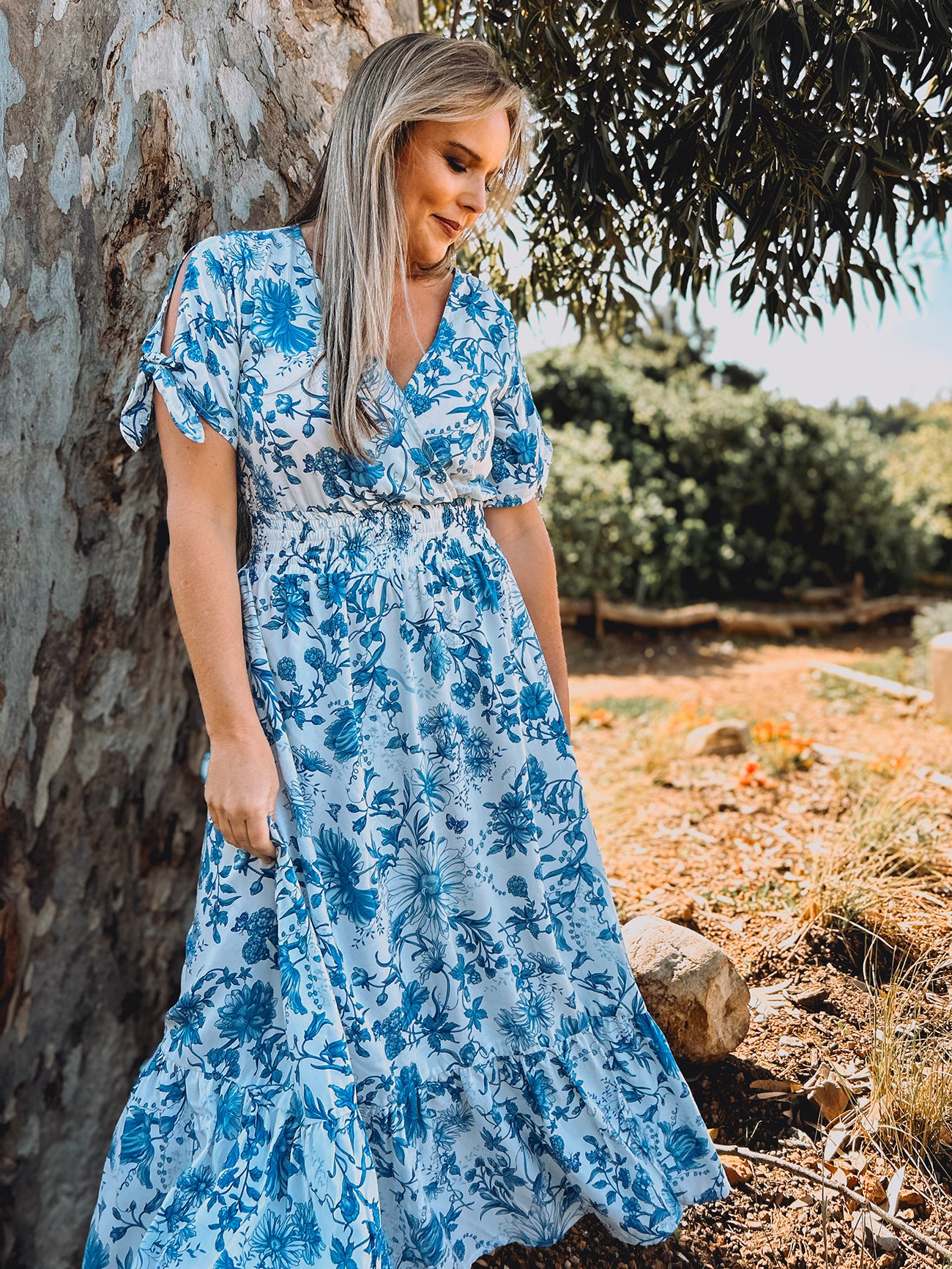 Womens Knotted Short sleeve Maxi Tier Dress - The Prayer