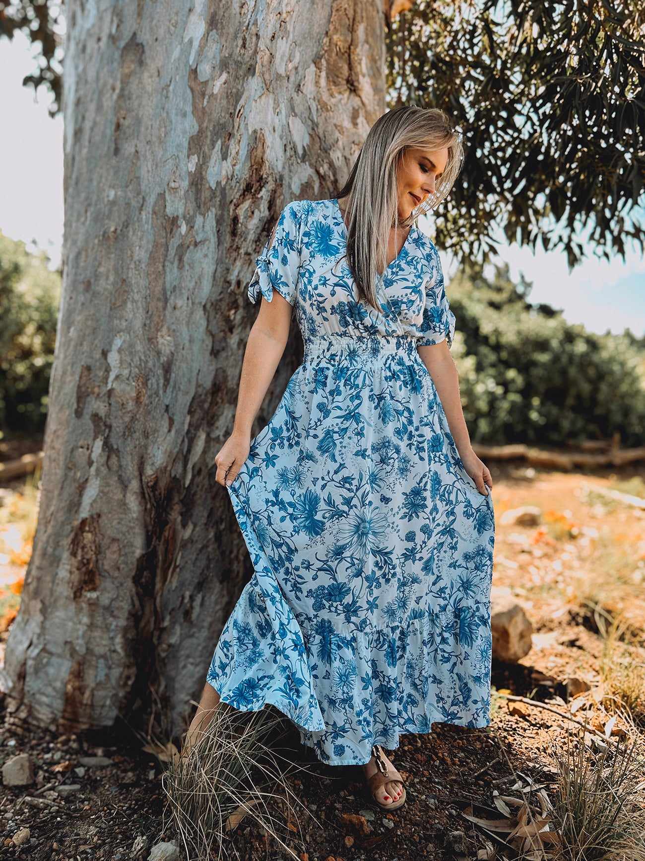 Womens Knotted Short sleeve Maxi Tier Dress - The Prayer