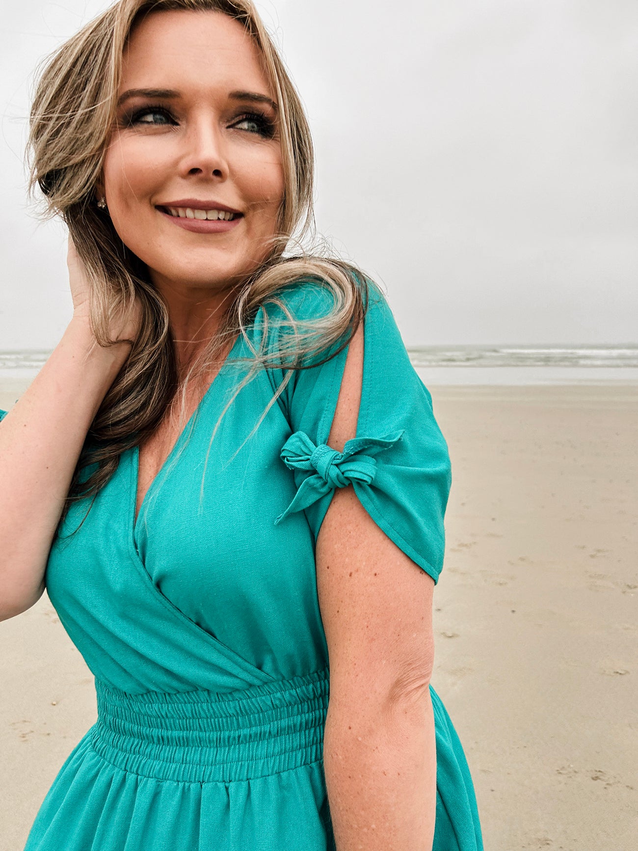 Womens Knotted Sleeve Maxi Tier Dress - Aquamarine