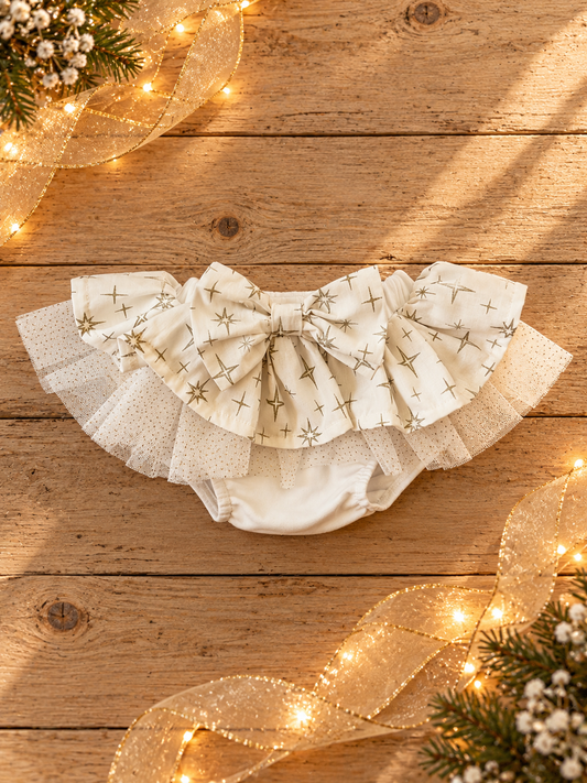 Starry Night Cream/Gold Glitter Tutu Bloomer (Onesie + accessories sold separately)