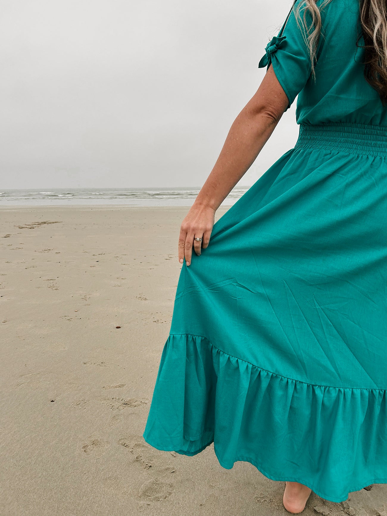 Womens Knotted Sleeve Maxi Tier Dress - Aquamarine