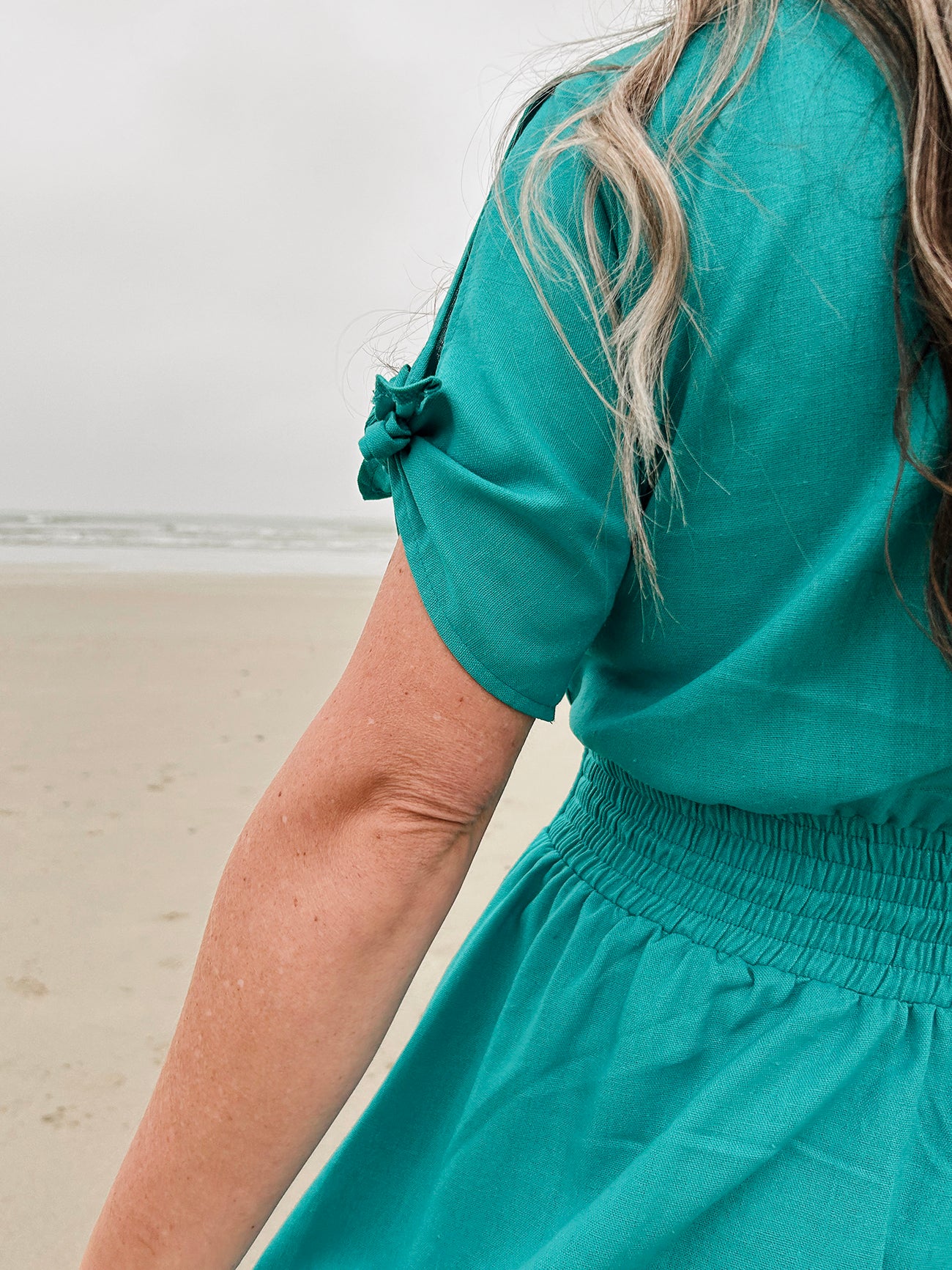 Womens Knotted Sleeve Maxi Tier Dress - Aquamarine