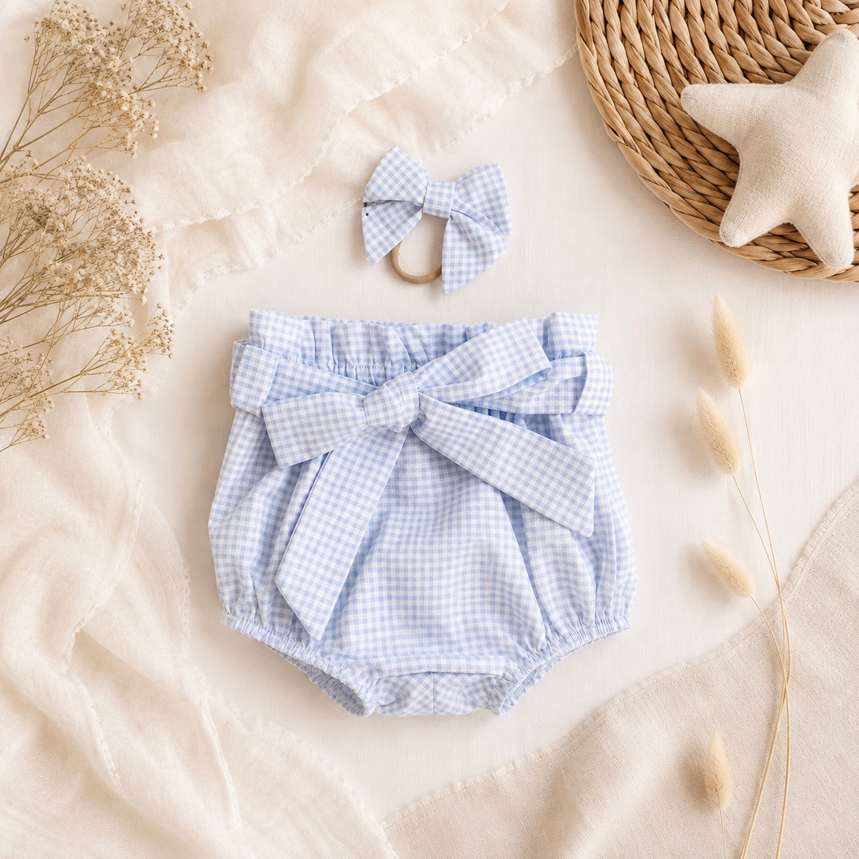 Check Blue/White high waist bloomer with belt (onesie + accessories sold separately)