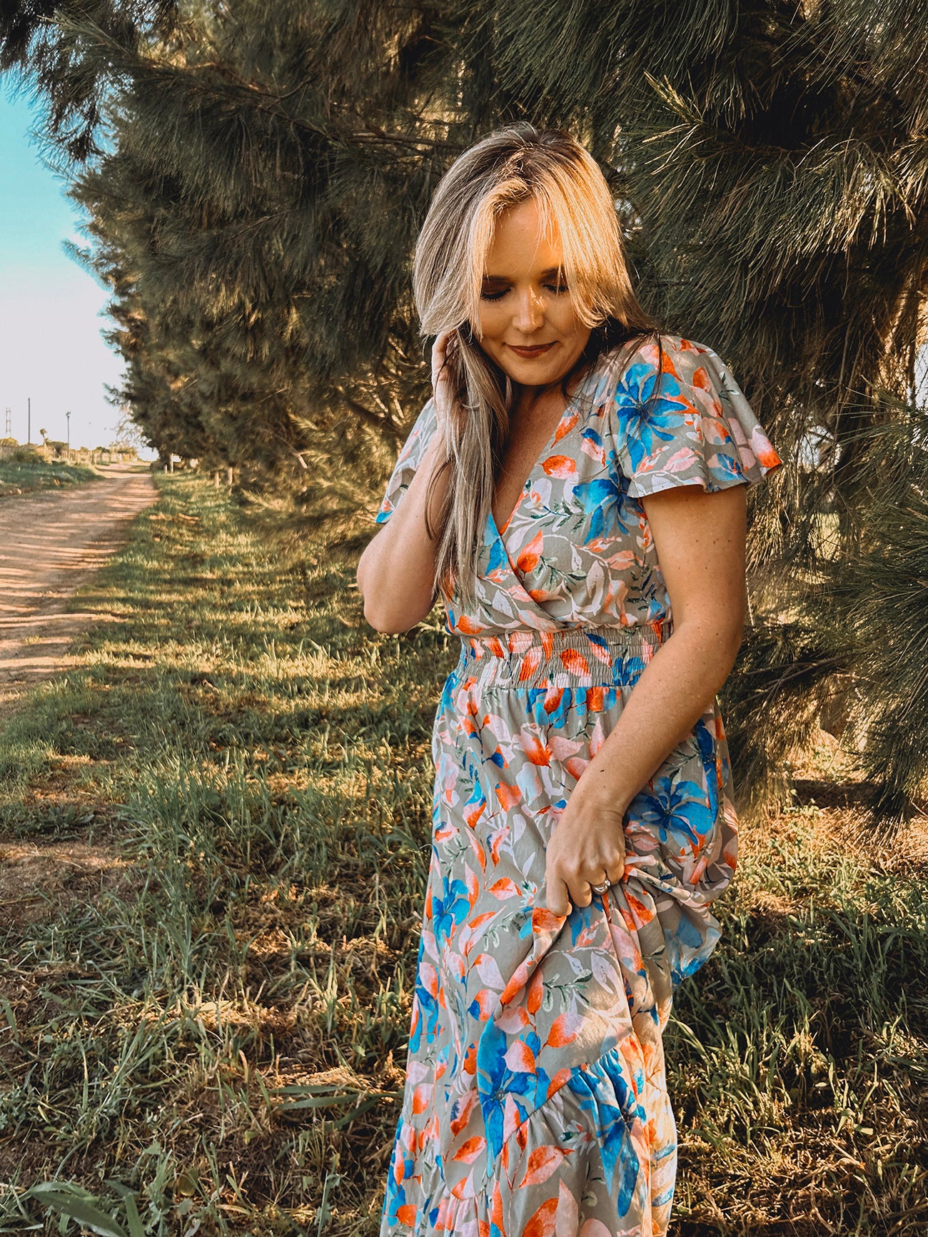 Womens Short sleeve Maxi Tier Dress - Wheat Harvest Floral (limited edition)