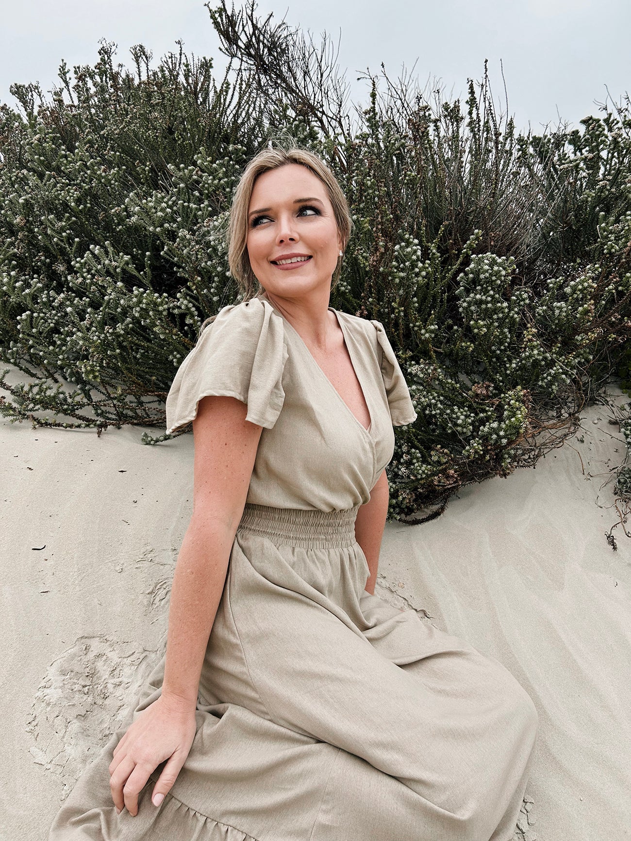 Womens short Sleeve Maxi Tier Dress - Wheat Harvest