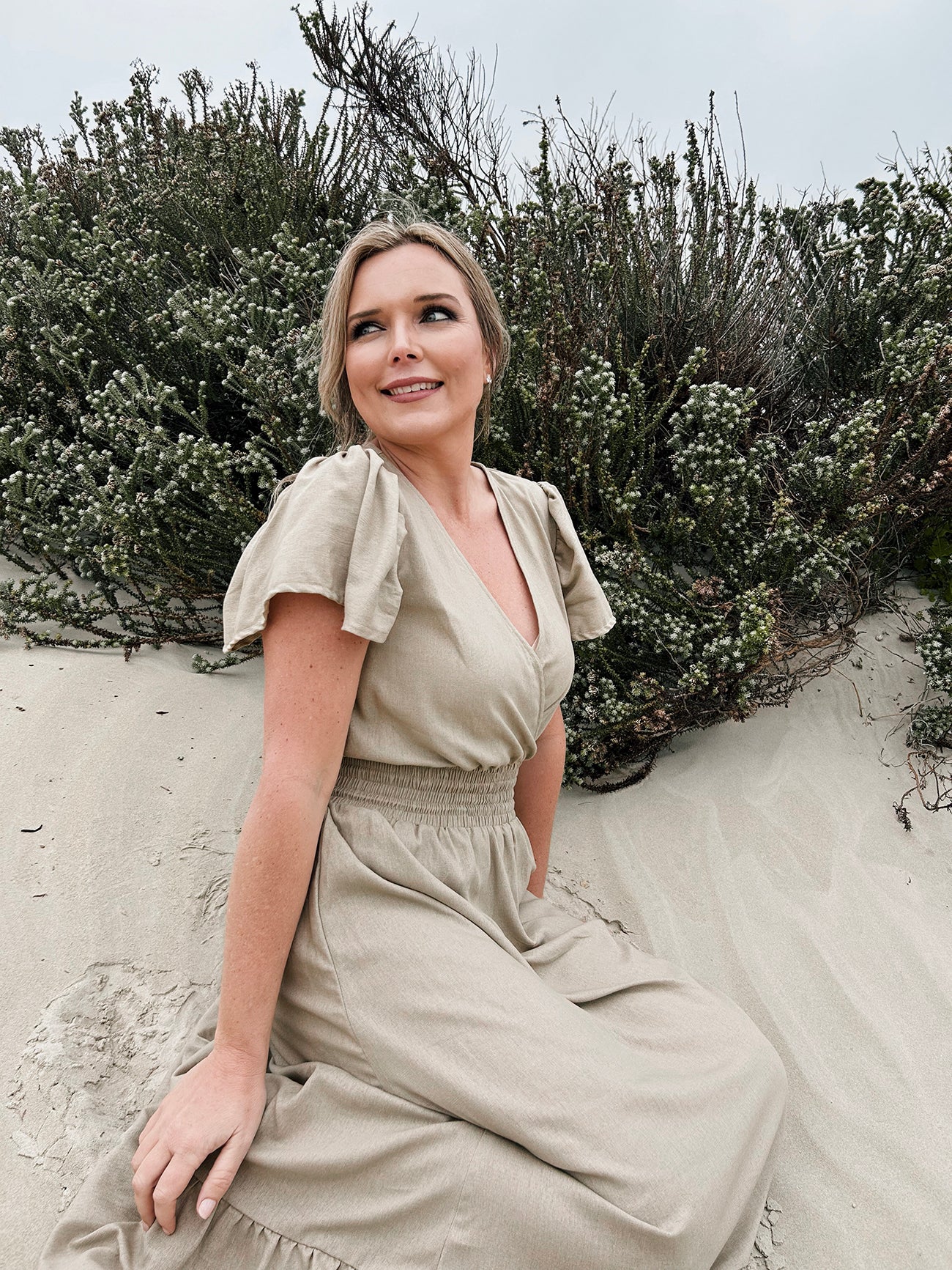 Womens short Sleeve Maxi Tier Dress - Wheat Harvest