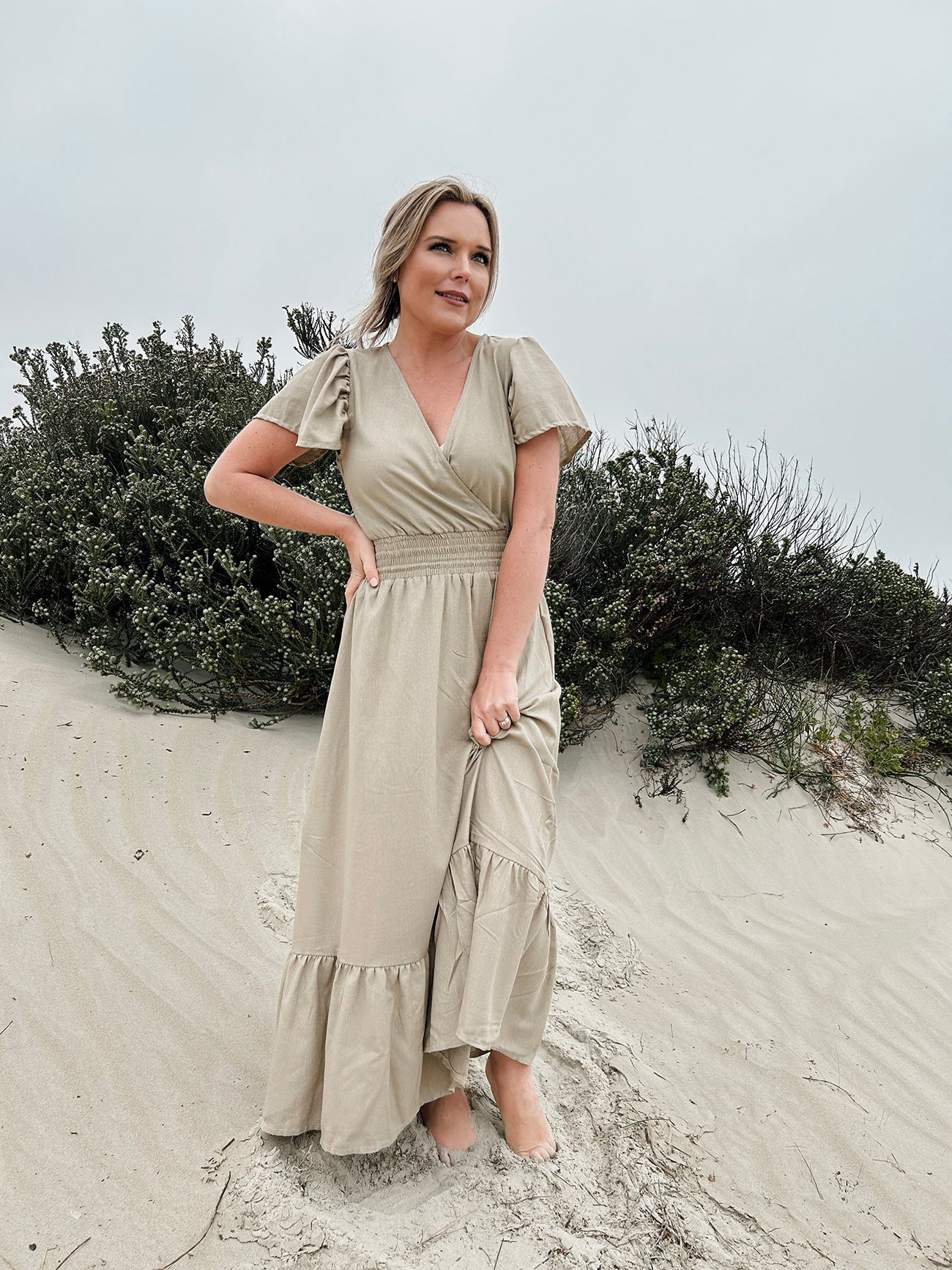Womens short Sleeve Maxi Tier Dress - Wheat Harvest