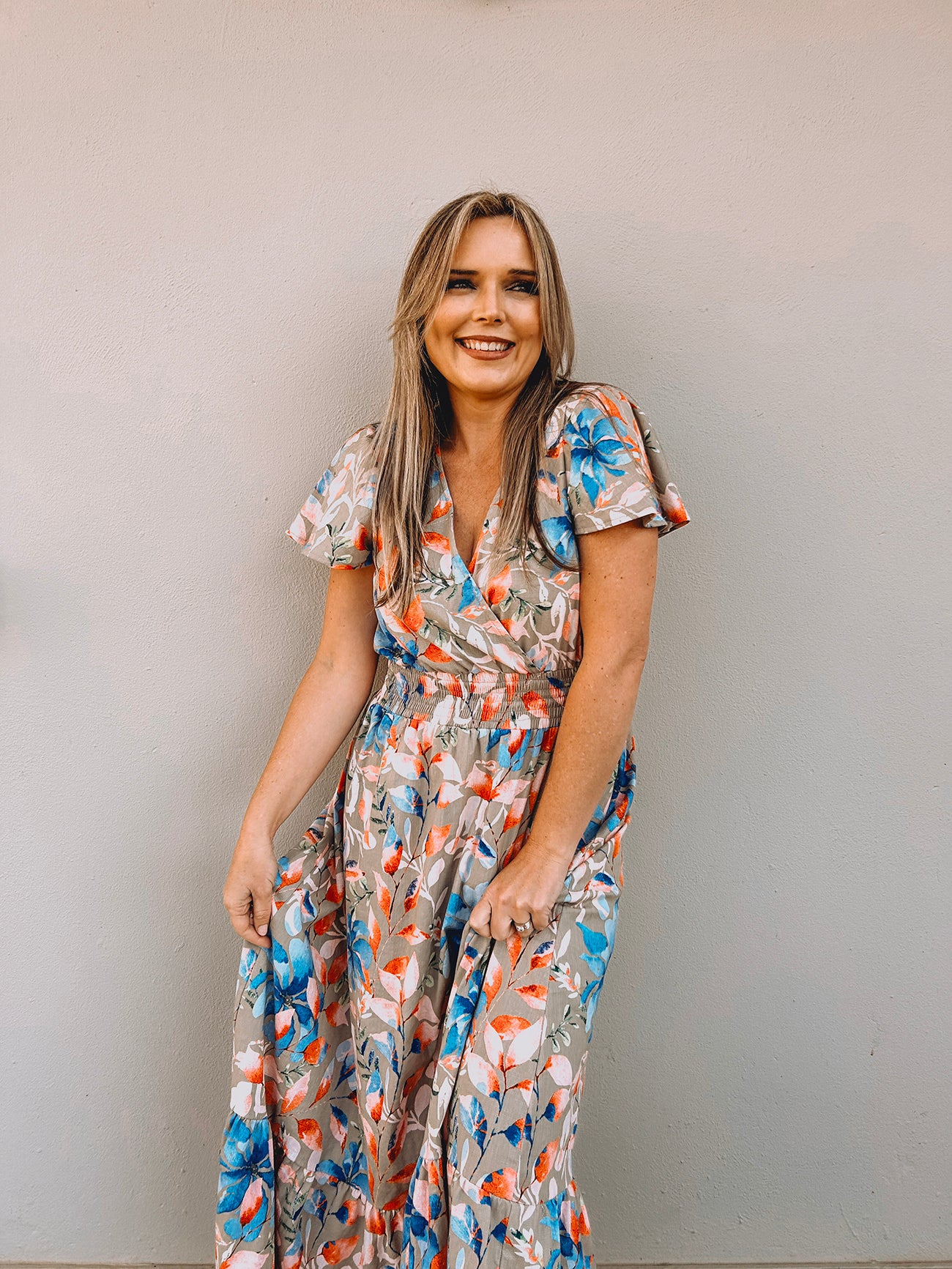 Womens Short sleeve Maxi Tier Dress - Wheat Harvest Floral (limited edition)