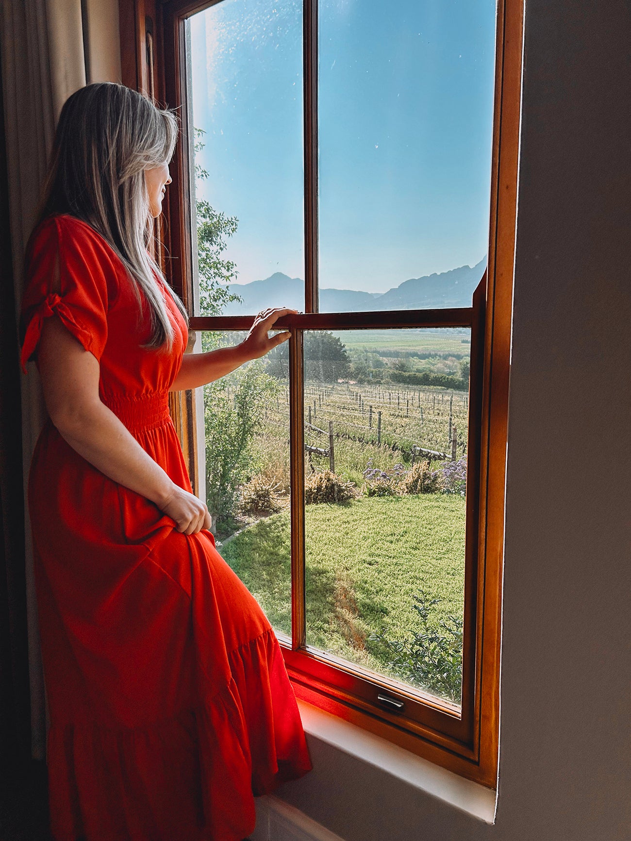 Womens Knotted Sleeve Maxi Tier Dress - Forget me not Red