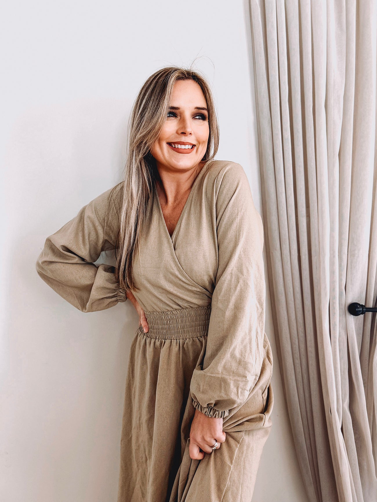 Womens Long Sleeve Maxi Tier Dress - Wheat Harvest