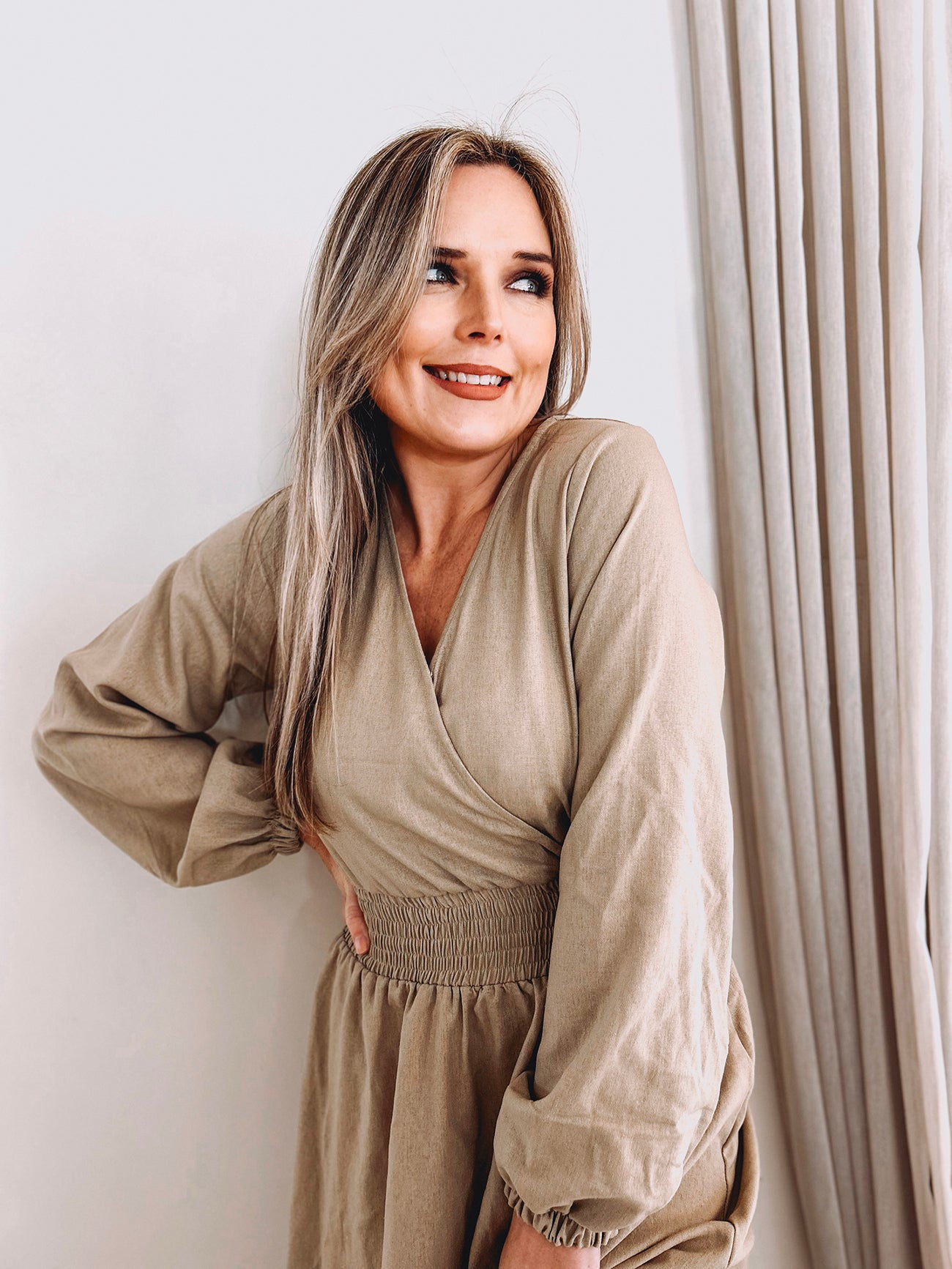 Womens Long Sleeve Maxi Tier Dress - Wheat Harvest