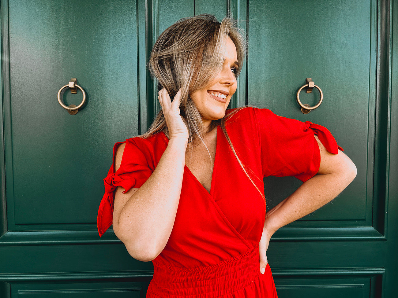 Womens Knotted Sleeve Maxi Tier Dress - Forget me not Red