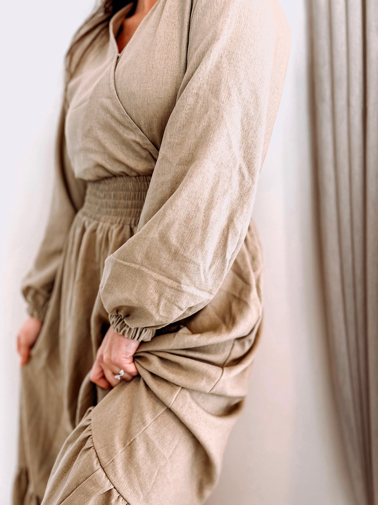 Womens Long Sleeve Maxi Tier Dress - Wheat Harvest