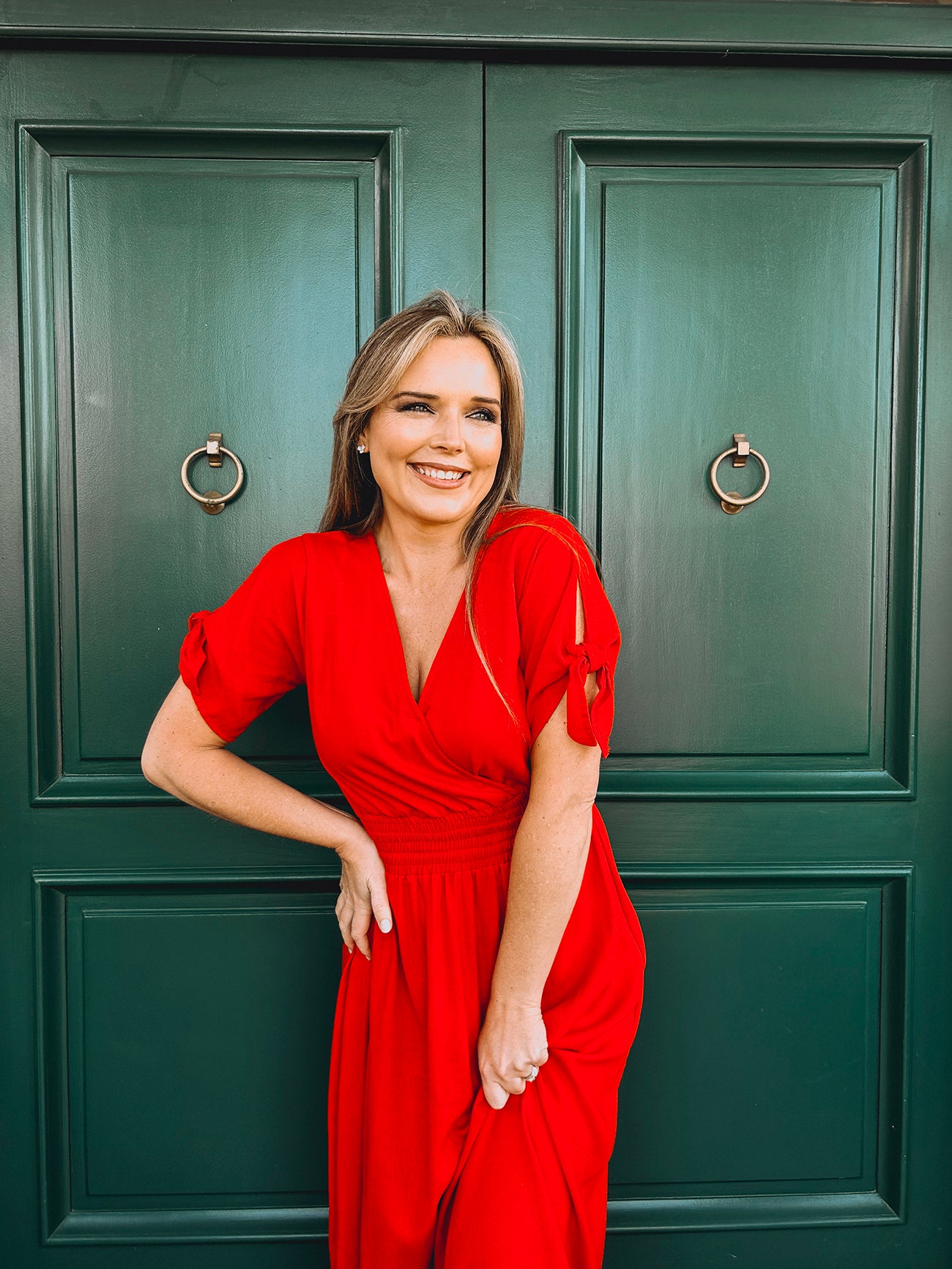 Womens Knotted Sleeve Maxi Tier Dress - Forget me not Red