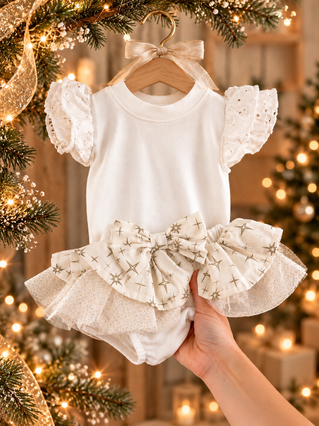 Starry Night Cream/Gold Glitter Tutu Bloomer (Onesie + accessories sold separately)
