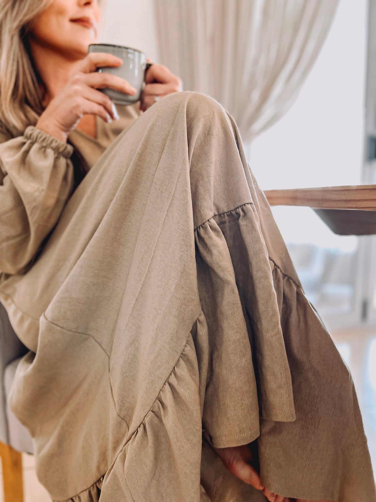 Womens Long Sleeve Maxi Tier Dress - Wheat Harvest