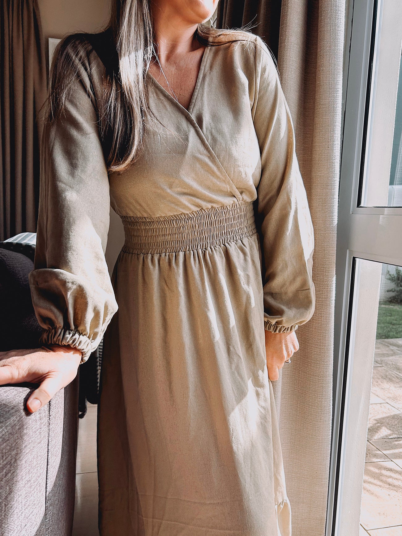Womens Long Sleeve Maxi Tier Dress - Wheat Harvest