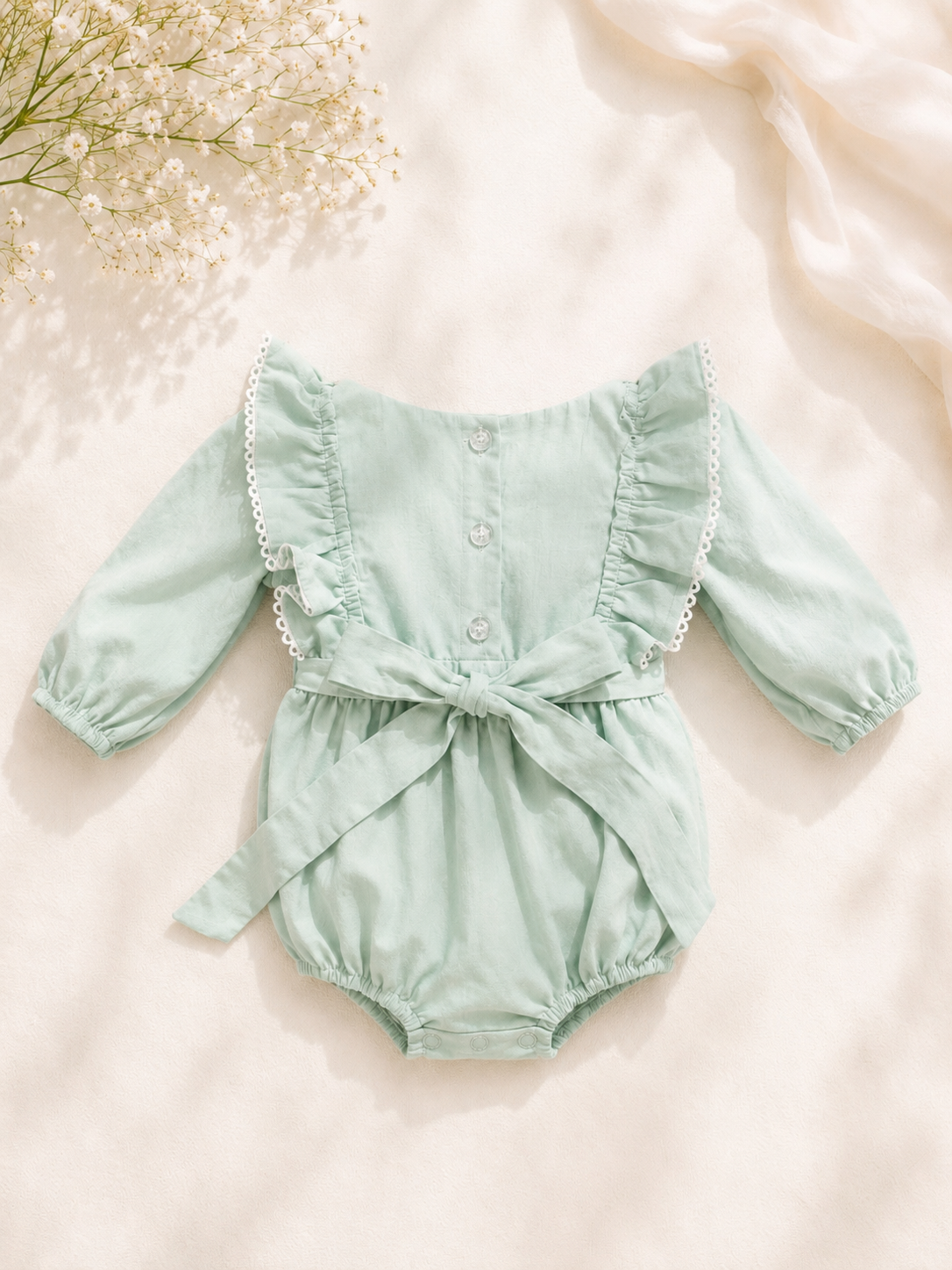 Paisley Long Sleeve Romper - Pistachio (accessories sold separately)