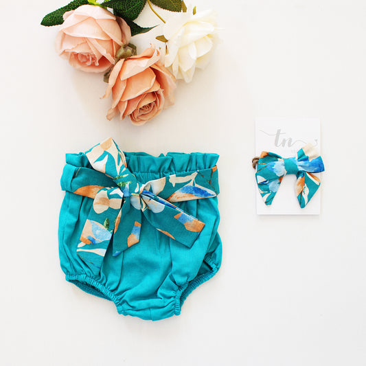 Aquamarine high waist Bloomer with floral Belt (onesie + accessories sold separately)