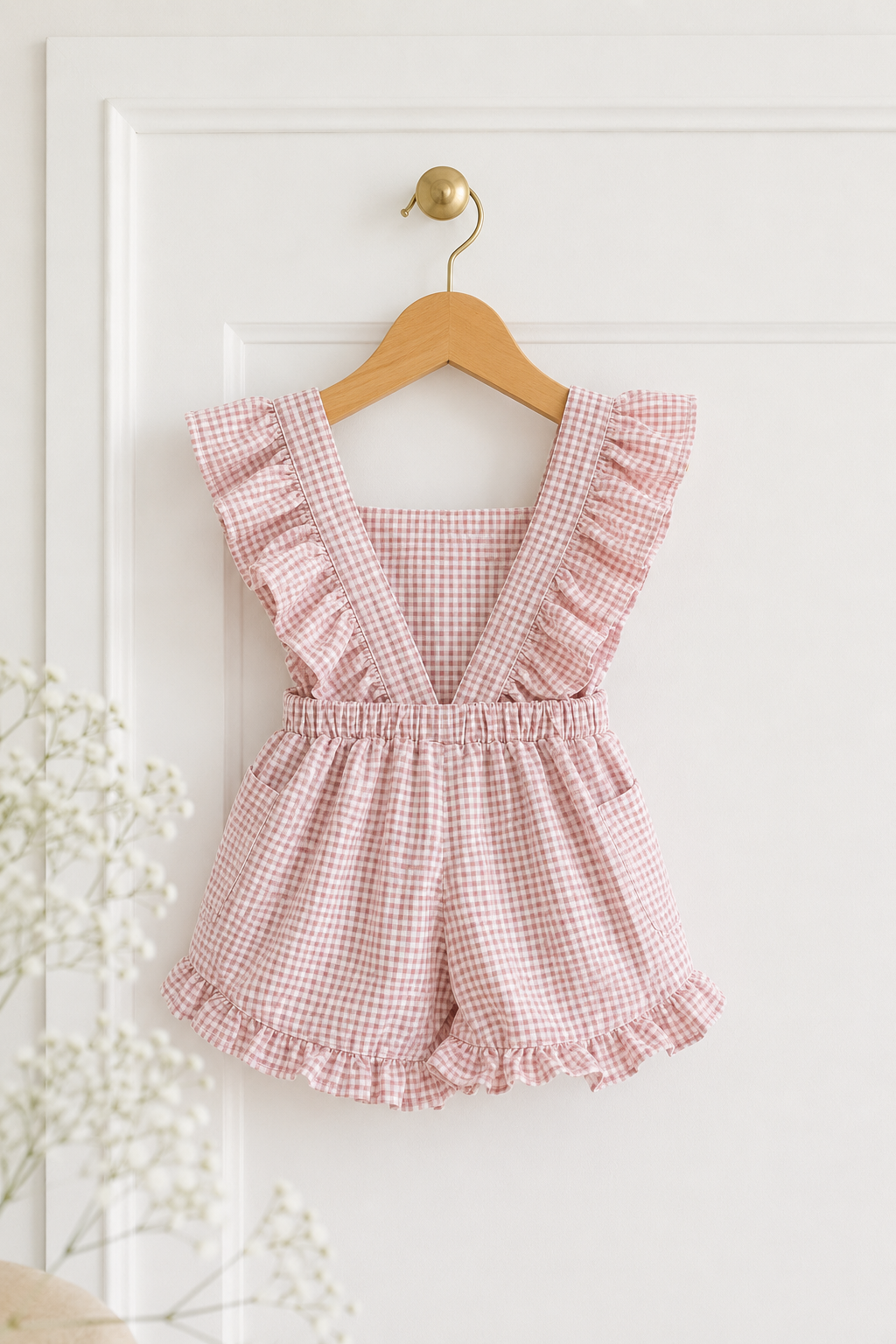 Check Pink/White Frilly Dungaree (onesie + accessories sold separately)