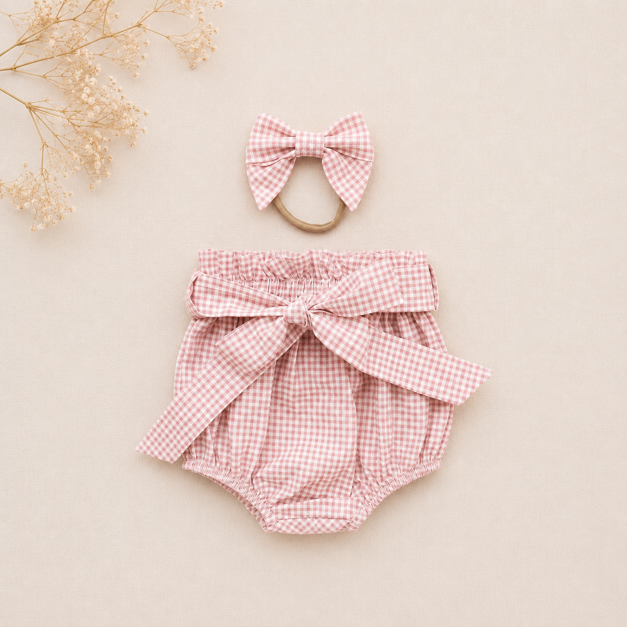 Check Pink/White high waist bloomer with belt (onesie + accessories sold separately)