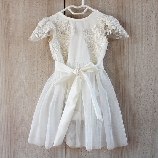 Emily Off-white Beaded Lace Dress/Romper (headband included)