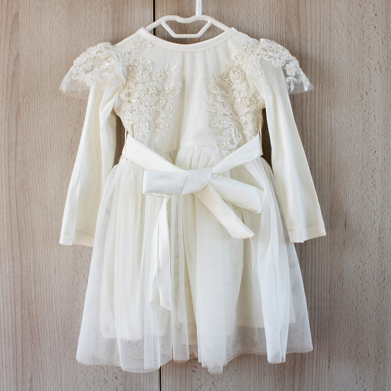 Elizabeth Beaded Lace long-sleeve off-white Dress (headband included)
