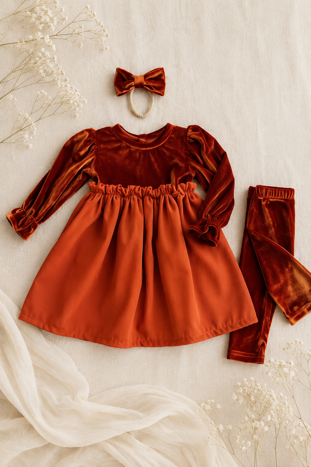 Aurelia Dress - Burnt Orange (accessories + tights sold separately)