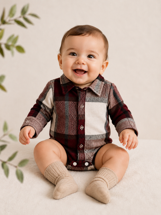 Evermaroon Check Winter Onesie