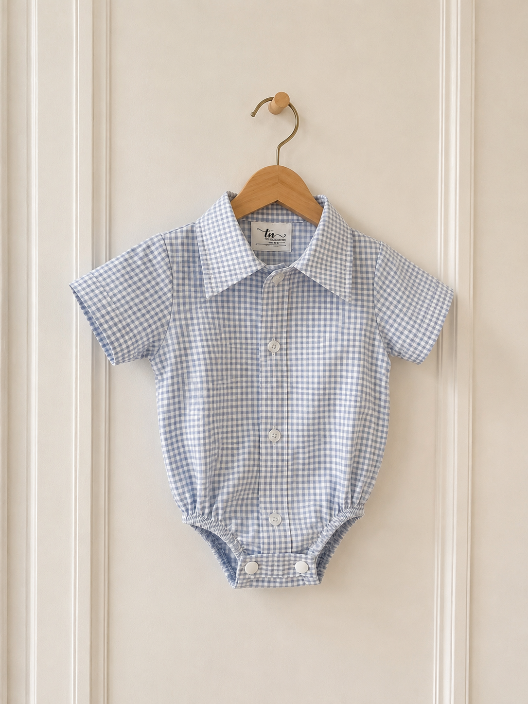 Check Blue/White Collared Onesie - short sleeves