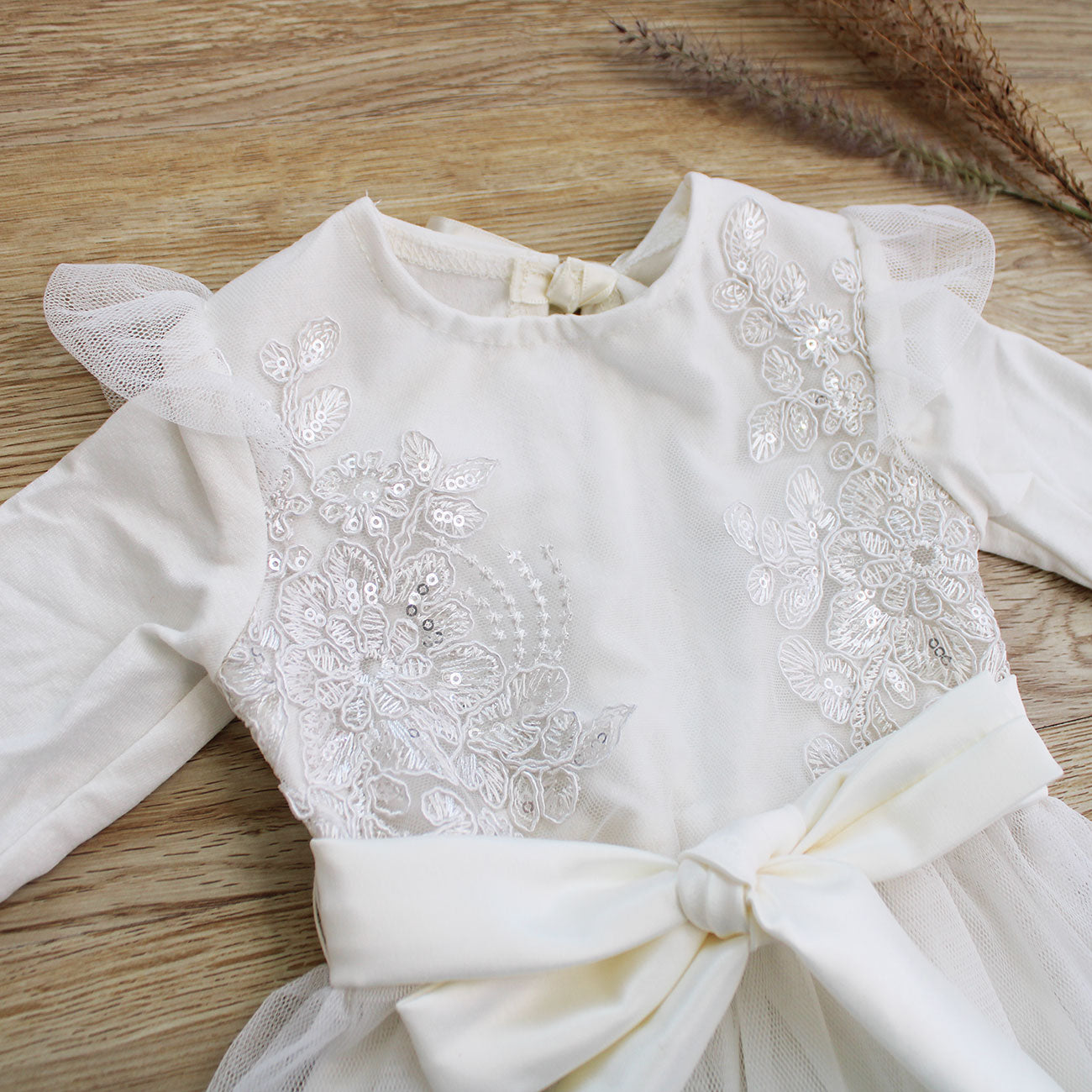 Emily long-sleeve ivory lace dress (headband included)