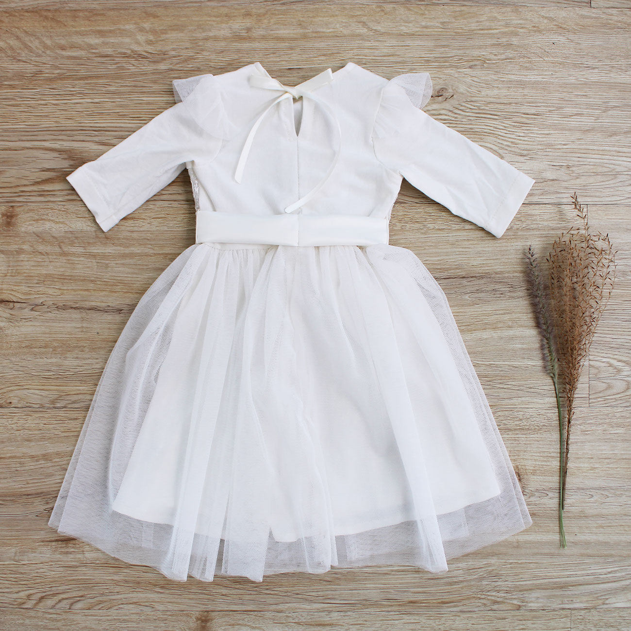 Emily long-sleeve ivory lace dress (headband included)