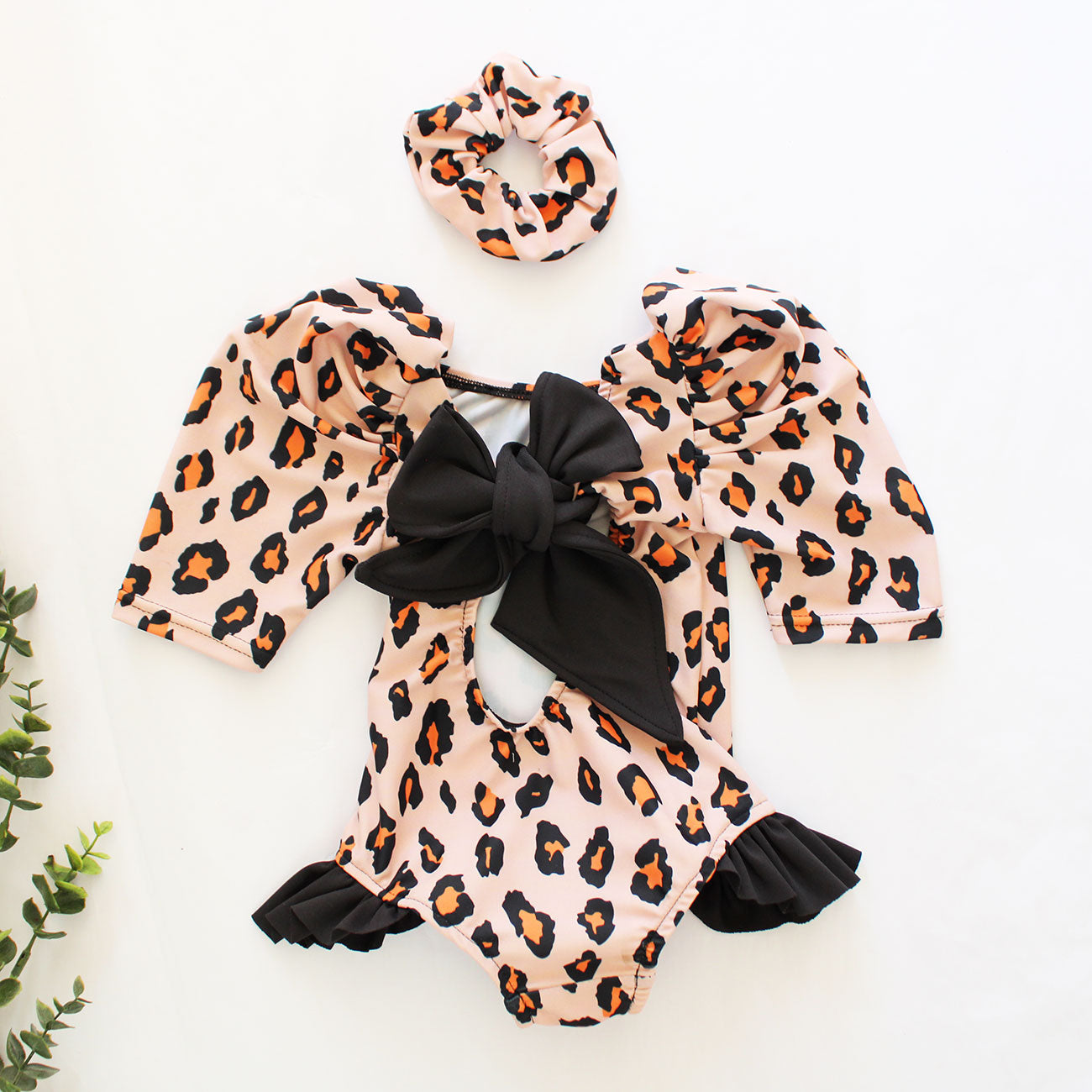 Capri Swimsuit - Peachy Leopard (includes scrunchy)