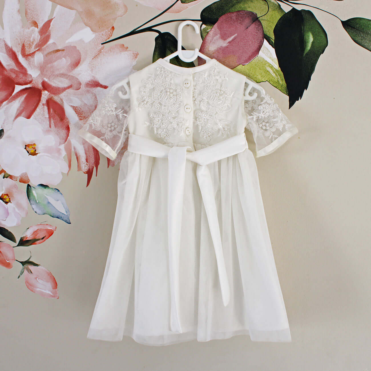 Angelique off-white Christening Dress (includes matching headband)