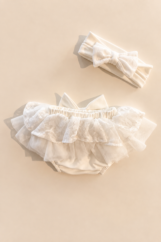 Antoinette Lace Tutu Bloomer - Ivory (Onesie + accessories sold separately)