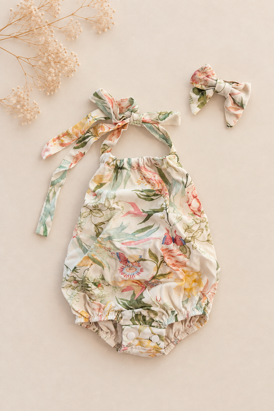 Halter-neck Romper - Golden Hour Floral (headband sold separately)