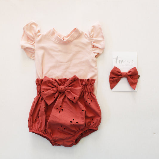 Short Sleeve Frilly Onesie - Powder Pink (bloomer + accessories sold separately)