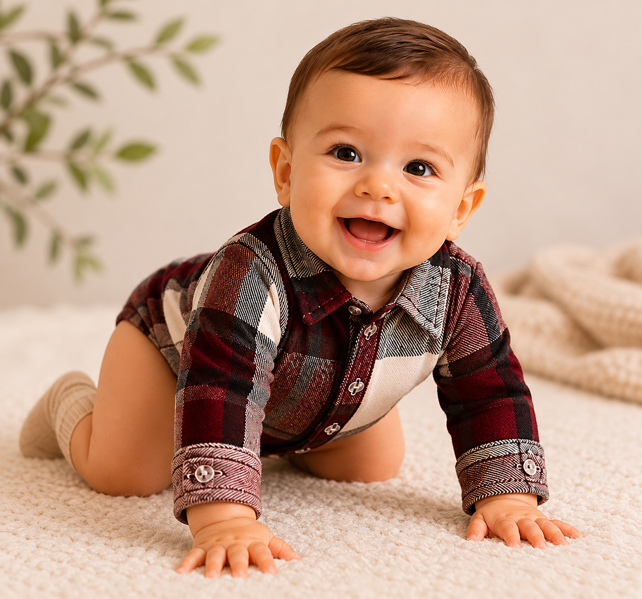 Evermaroon Check Winter Onesie